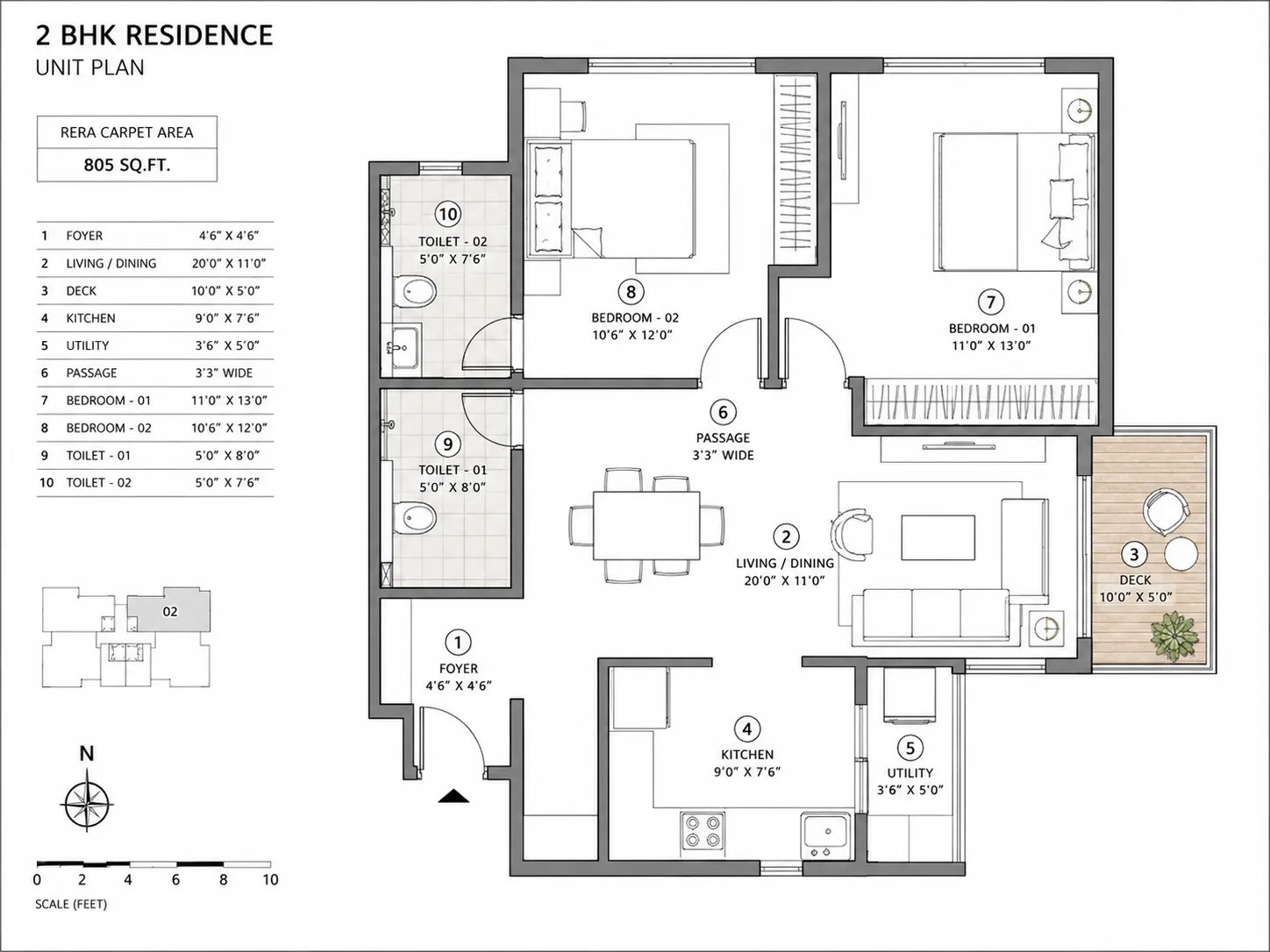 Rustomjee Vista Bay — 2 BHK Floor Plan
